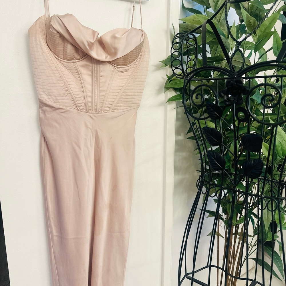 House of CB Strapless Blush Pink Satin Corset Dress